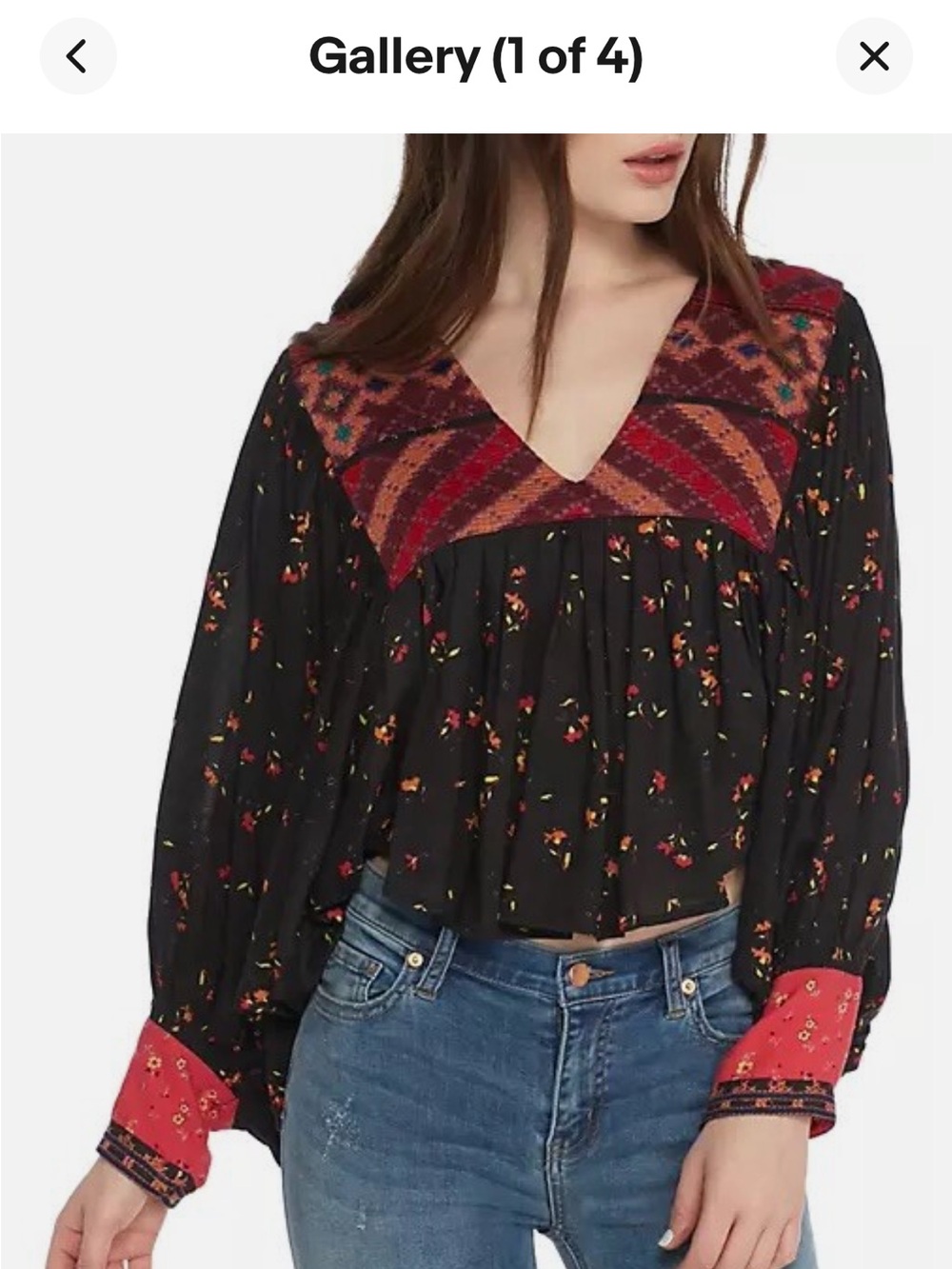 Free People Black Tunic with Red Embroidered Yoke